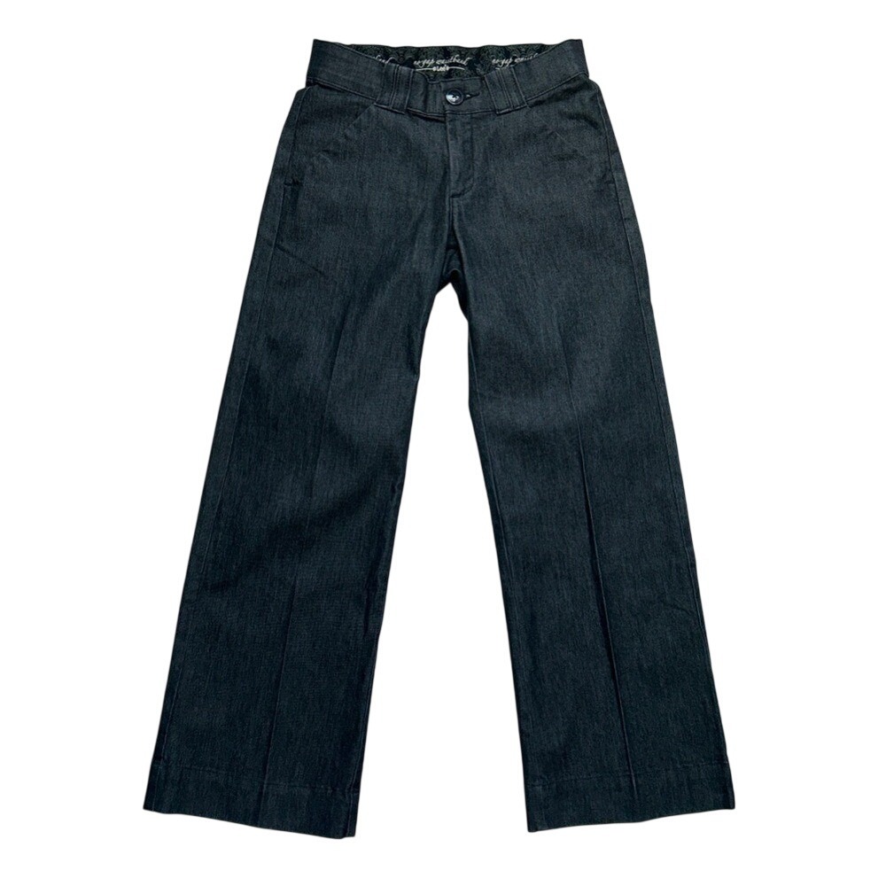Lee Woman's Charcoal Grey Wide Leg Pants Jeans No Gap Waistband- Size 4 Petite
